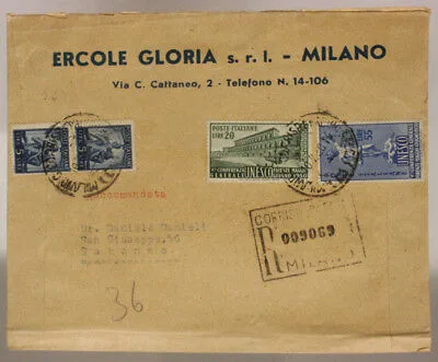 STORIA POSTALE REPUBBLICA 55 + 20 LIRE 5^ CONFERENZA UNESCO 1950 #SP698