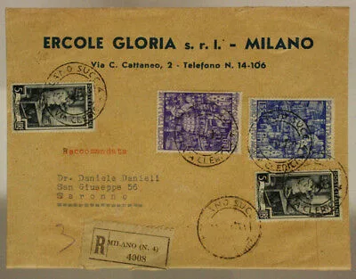 STORIA POSTALE REPUBBLICA 55 + A.SANTO 20 Lire 1950 + 5 Lire  ITALIA LAVORO 1950 #SP579