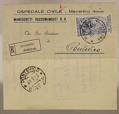 STORIA POSTALE REPUBBLICA 60 LIRE 5° CENTENARIO LEONARDO DA VINCI 1953 #SP587