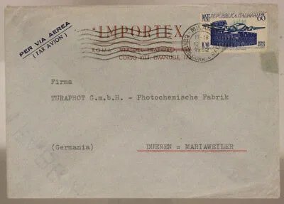 STORIA POSTALE REPUBBLICA 60 LIRE (CONF. DIRITTO AERONAUTICO PRIVATO) 1952 #SP706