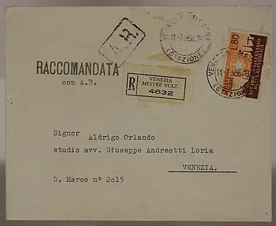 STORIA POSTALE REPUBBLICA 80 LIRE 10° ANNIVERSARIO REPUBBLICA 1956 #SP707