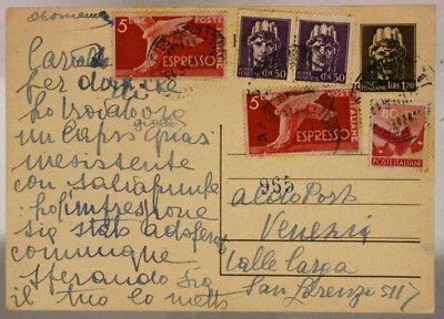 STORIA POSTALE REPUBBLICA CARTOLINA 1,20 Lire +COPPIA 50 Cent. +80 Cent. +5 Lire ESPRESSO #SP506