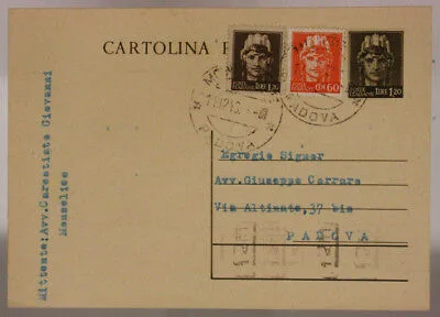 STORIA POSTALE REPUBBLICA CARTOLINA DA 1,20 Lire + 1,20 Lire + 60 cent. IMPERIALE #SP504