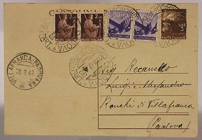 STORIA POSTALE REPUBBLICA CARTOLINA DA 3 Lire. + COPPIA 2 Lire. + COPPIA 50 cent. #SP512