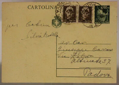 STORIA POSTALE REPUBBLICA CARTOLINA DA 60 c. + COPPIA 1,20 Lire IMPERIALE #SP503