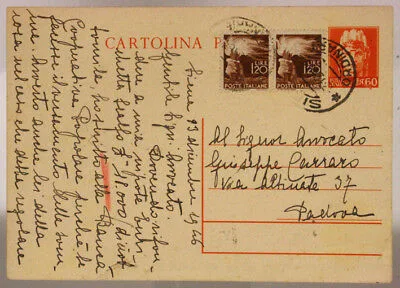 Storia Postale REPUBBLICA cartolina postale  60 CENT. + COPPIA 1,20 LIRE 1946 #SP182