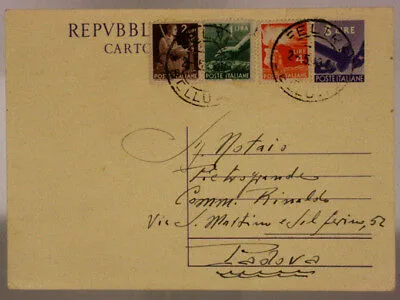 STORIA POSTALE REPUBBLICA CARTOLINA DA 8 LIRE + 4 LIRE + 2 LIRE + 1 LIRA #SP514