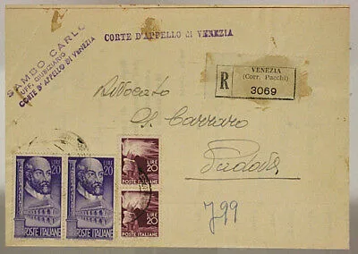 STORIA POSTALE REPUBBLICA COPPIA 20 LIRE PALLADIO  + COPPIA 20 LIRE 1949 #SP545