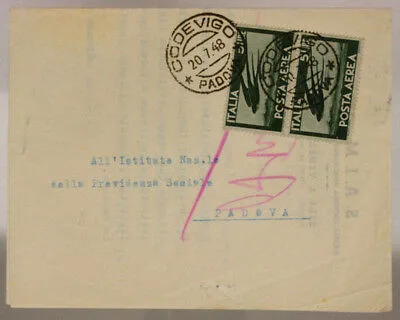 STORIA POSTALE REPUBBLICA COPPIA 5 LIRE POSTA AEREA 1948 #SP543