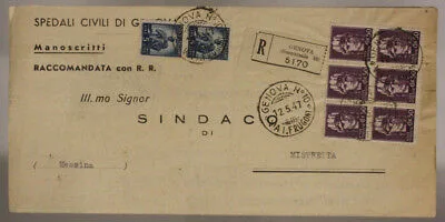 STORIA POSTALE REPUBBLICA SESTINA 50 cent. IMPERIALE + coppia di 5 lire Democratica 1947 #SP789