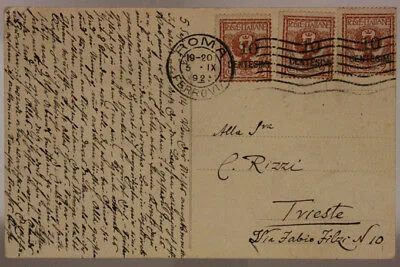 STORIA POSTALE REGNO 10 c. SOPRASTAMPATI SU 2 c. ( X3 ) 1923 CARTOLINA #SP624