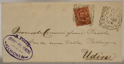 STORIA POSTALE REGNO 10 CENTESIMI 1898 TIMBRO SINDACO COMUNE DI CHIONS #SP606