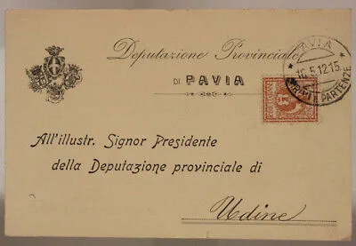 STORIA POSTALE REGNO 2 CENTESIMI 1915 DEPUTAZIONE PROVINCIALE DI PAVIA #SP627