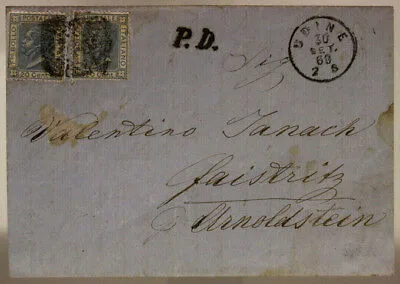 STORIA POSTALE REGNO 20 CENTESIMI ( X2 ) 1868 UDINE LETTERA #SP630
