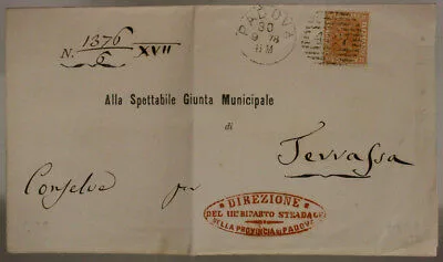 STORIA POSTALE REGNO 20 CENT. 1878 DIREZIONE 3° REPARTO STRADALE PADOVA #SP712