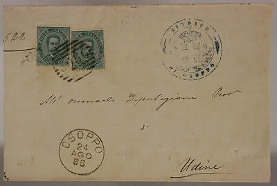 STORIA POSTALE REGNO 5 CENTESIMI ( X2 )  1° TIPO 1886 TIMBRO DI OSOPPO #SP615