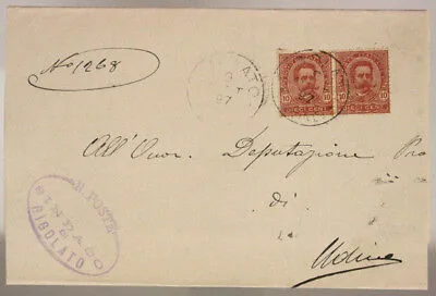 STORIA POSTALE REGNO COPPIA 10 CENTESIMI 1897 TIMBRO SINDACO DI RIGOLATO #SP603