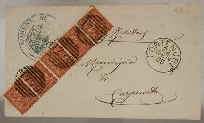 STORIA POSTALE REGNO STRISCIA 2 CENTESIMI ( X5 ) 1885 TIMBRO DI PONTENURE #SP641
