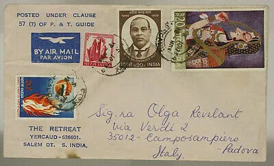 INDIA AIR MAIL COVER FROM INDIA TO ITALY 1973 MULTI STAMPS #SP495