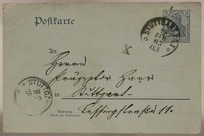 INTERO POSTALE GERMANIA POSTKARTE 2 PFENNIG 1903 Stoccarda #SP416
