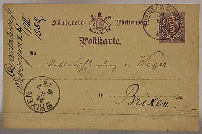 INTERO POSTALE GERMANIA  POSTKARTE 5 PFENNIG WÜRTTEMBERG 1888 #SP386
