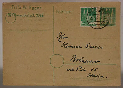 INTERO POSTALE GERMANY POSTKARTE 10 PFENNIG + 10 PFENNIG 1949 OBERAUDORF #SP454