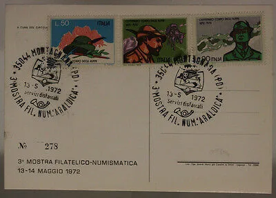 MOSTRA FILATELICO NUMISMATICA SERIE 3 VALORI CENTENARIO CORPO ALPINI 1972 #SP304