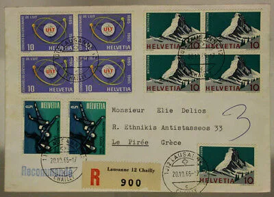 SVIZZERA AIR MAIL COVER FROM LAUSANNE TO GREECE 10 cent. + 5 cent. 1965 #SP478
