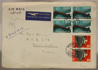 SVIZZERA AIR MAIL COVER FROM WINTERTHUR TO SUDAN 10 cent. + 20 cent. 1957 #SP28