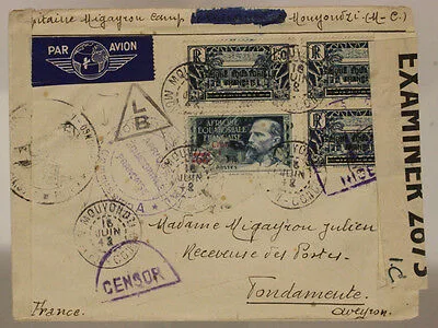 FRENCH EQUATORIAL AFRICA AIR MAIL FROM INTERNMENT CAMP MOUYONDZI 1942 #SP652