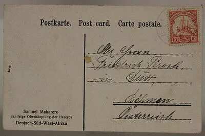 GERMAN SOUTH WEST AFRICA POSTCARD FROM NAMIBIA TO GERMANY 1907 10 PFENNIG #SP502
