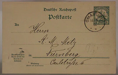 GERMAN SOUTH WEST AFRICA POSTCARD FROM NAMIBIA OMARURU TO GERMANY 1902 5Pf #SP501