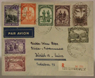 POSTAL HISTORY BELGIAN CONGO AIR MAIL FROM COSTERMANSVILLE TO ZURICH 1940 #SP549