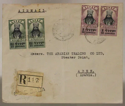 POSTAL HISTORY ETHIOPIA MAIL 1946 ( 60-25 CENTIMES ) #SP555