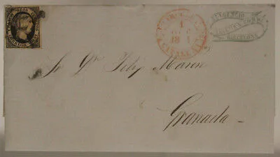 POSTAL HISTORY SPAIN 6 CUARTOS 1851 FROM BARCELONA TO GRANADA #SP538