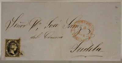 POSTAL HISTORY SPAIN 6 CUARTOS 1851 FROM SAN SEBASTIAN TO TUDELA #SP528