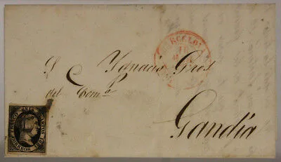 POSTAL HISTORY SPAIN 6 CUARTOS 1851 LETTER FROM BARCELONA TO GANDIA #SP510