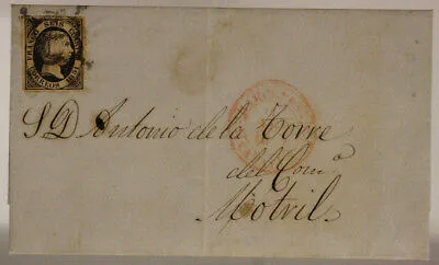 POSTAL HISTORY SPAIN 6 CUARTOS 1851 LETTER FROM BARCELONA TO MOTRIL #SP526