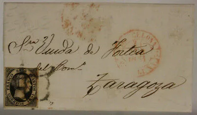 Spagna Lettera viaggiata da Barcellona a Zaragoza affrancata con 6 Cuartos 1851 #SP229