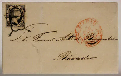 STORIA POSTALE SPAGNA 6 SPANISH CUARTO / 6 CUARTOS 1851 #SP507