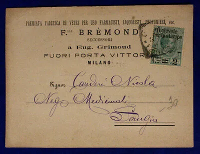 Storia Postale Pubblicitaria F.lli Bremond Regno 5 Centesimi su 75 #SP186