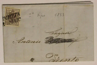 Storia Postale Lombardo Veneto lettera con 30 Centesimi 1850 Venezia Trento #SP226