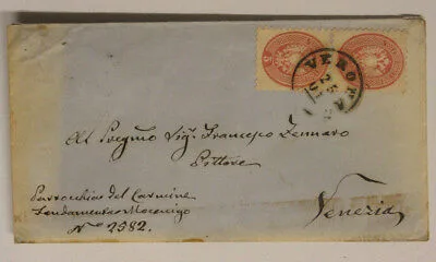 Storia Postale busta Lombardo Veneto Coppia 5 Soldi 1864 da Verona a Venezia #SP225