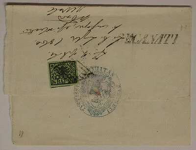 Stato Pontificio Busta viaggiata da Recanati a Macerata affrancata con 2 Baiocchi 1852 #SP141