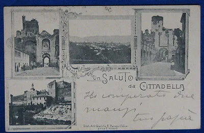 UN SALUTO DA CITTADELLA  Vedute animata viaggiata 1899  f/p #20485
