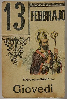 FOGLIO DI CALENDARIO Santo del Giorno 13 FEBBRAIO “900 San Giovanni Buono #SA281