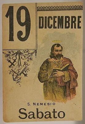 FOGLIO DI CALENDARIO Santo del Giorno 19 DICEMBRE San Nemesio “900 #SA316