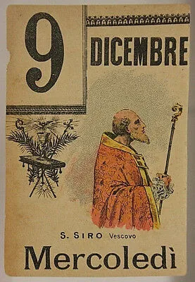 FOGLIO DI CALENDARIO 9 DICEMBRE Santo del Giorno San Siro Vescovo “900 #SA314