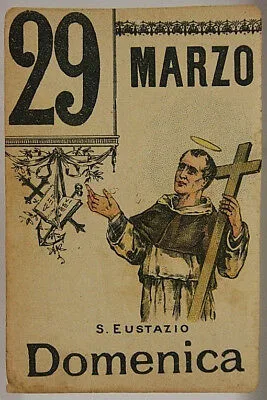 FOGLIO DI CALENDARIO Santo del Giorno San Eustazio 29 MARZO “900 #SA447