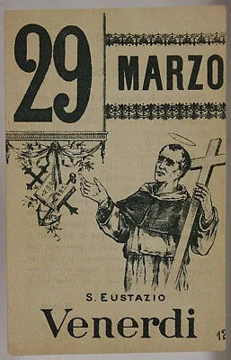 FOGLIO DI CALENDARIO Santo del Giorno San Eustazio 29 MARZO “900 #SA448